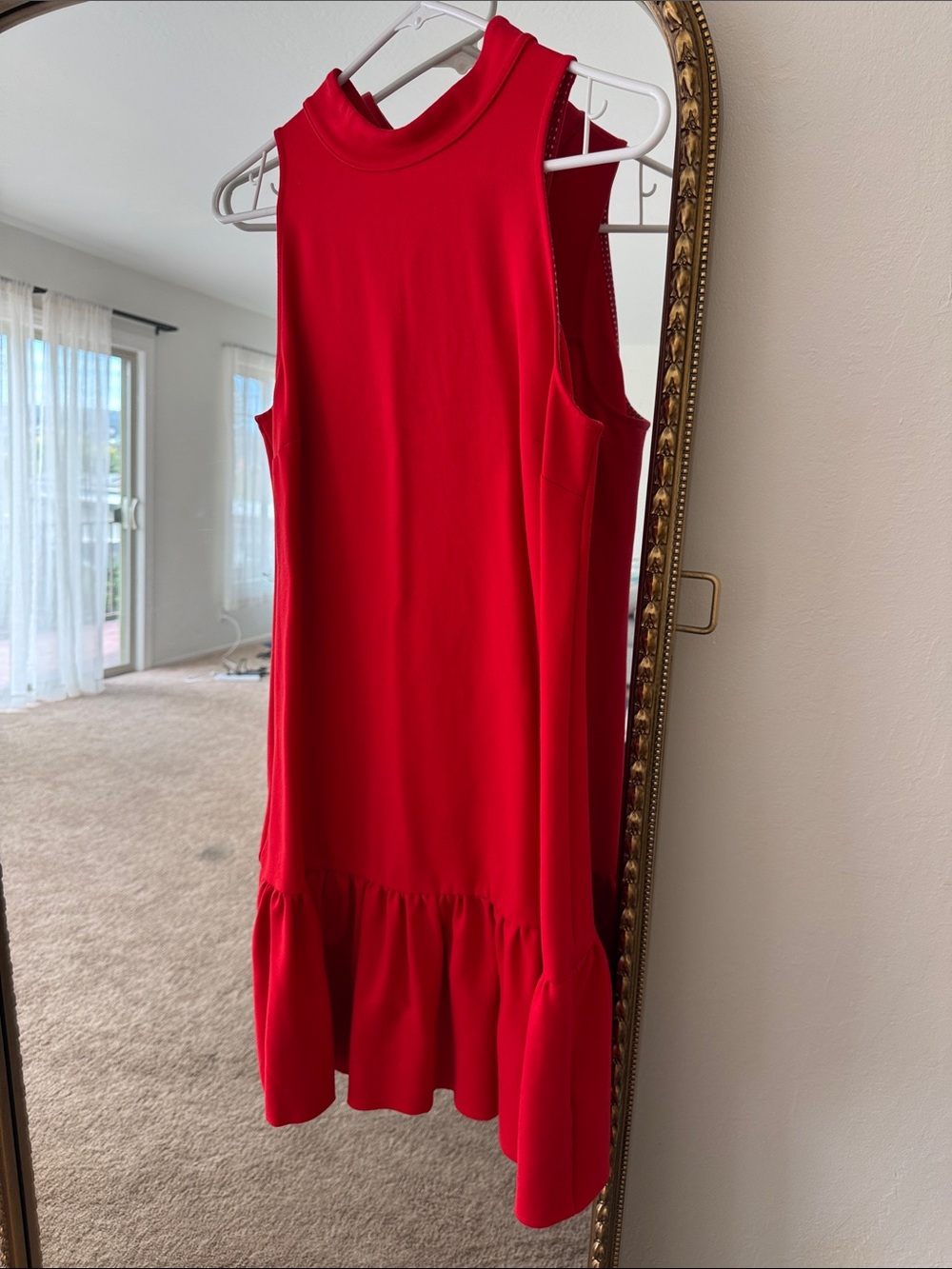 Anthropologie Vibrant Red Sleeveless Ruffle-Hem Shift Dress